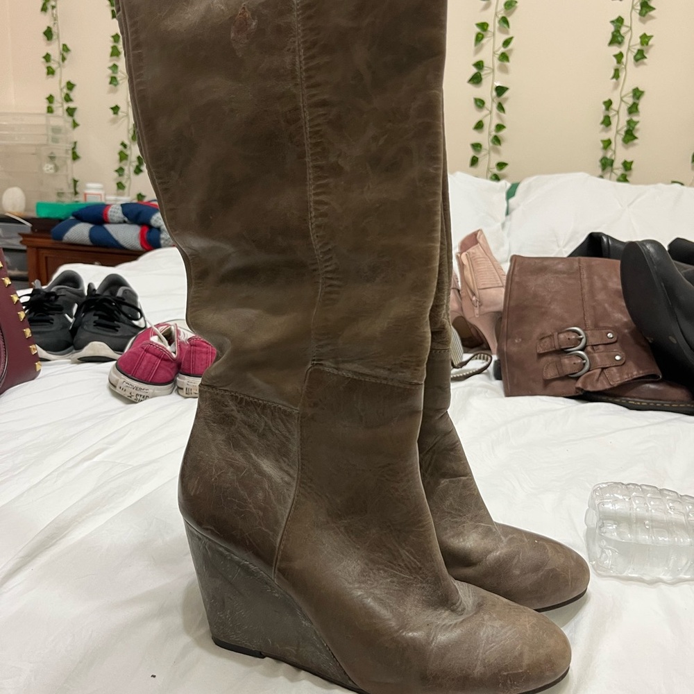Brown wedge knee high boots!!!
